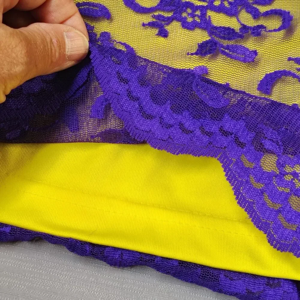 Vtg 90s Victoria Secret Moda Int Lace Midi Skirt Small Yellow Purple USA Sz2 USA